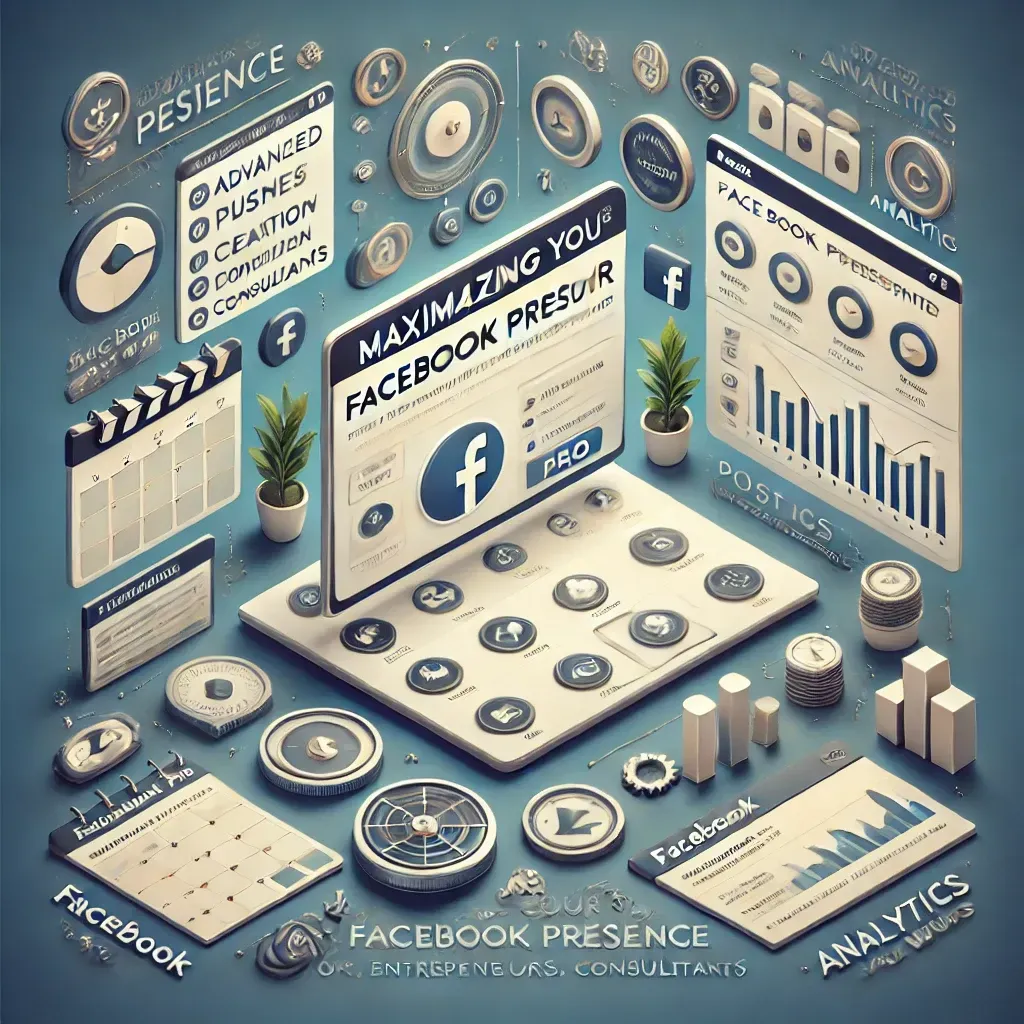 Image representing maximizing your Facebook presence for small business owners, entrepreneurs, and consultants using SocialScale Pro. Features shown include multi-page management, advanced post creation with rich media, analytics, and post approval workflow, emphasizing ease of use, efficiency, and enhancing brand visibility.