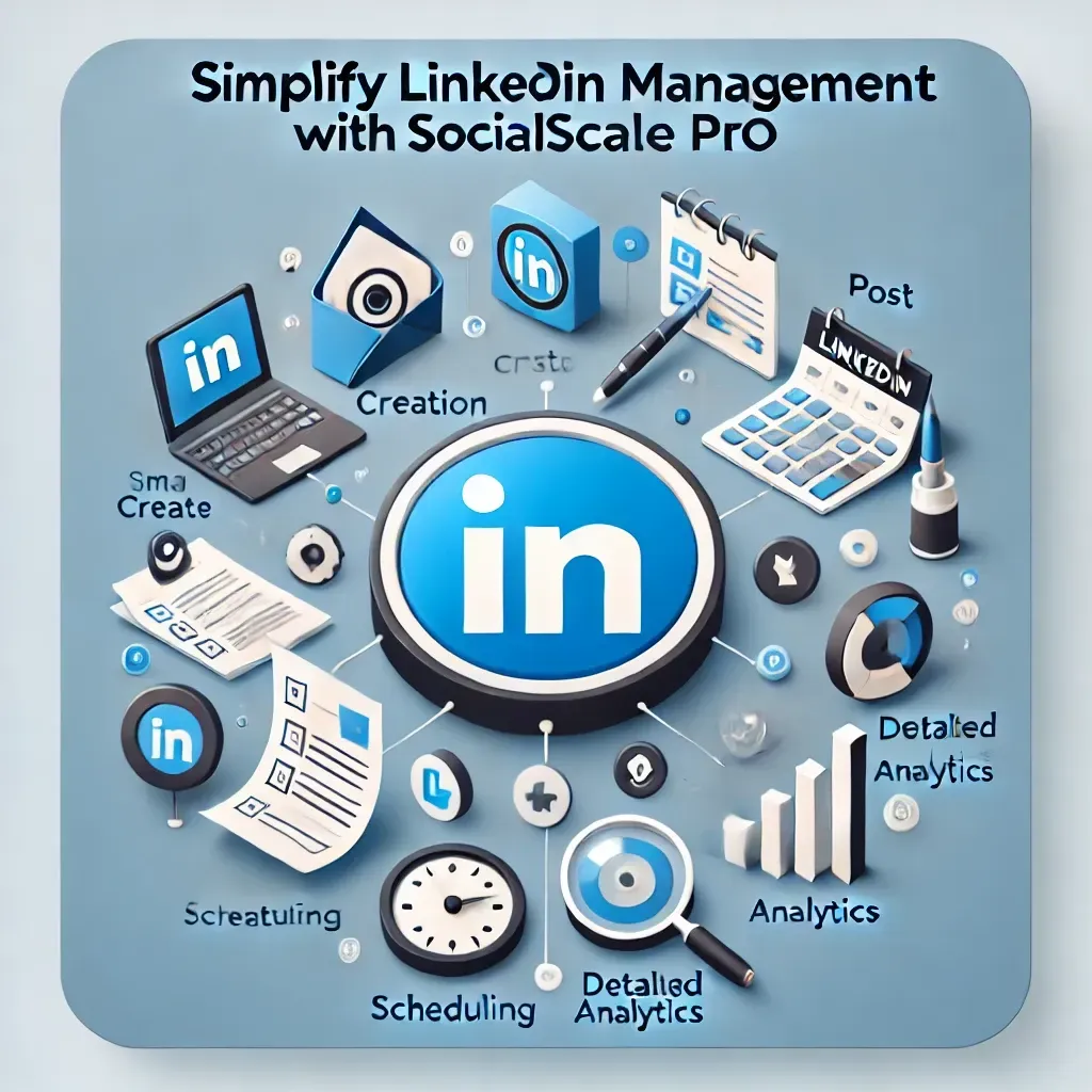 Square image promoting 'Professional Networking Made Easy' with LinkedIn logo, network lines, and icons for posting, analytics, and scheduling. Clean, modern design in blue, white, and light grey with text 'Professional Networking Made Easy' in clear font