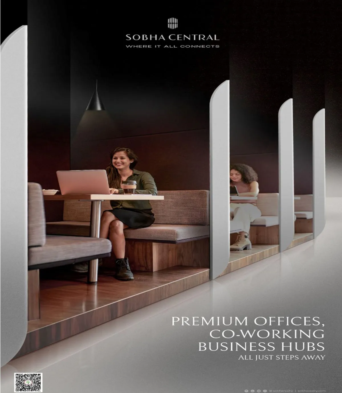 Sobha Central modern office spaces with business center, meeting rooms, and remote work facilities.