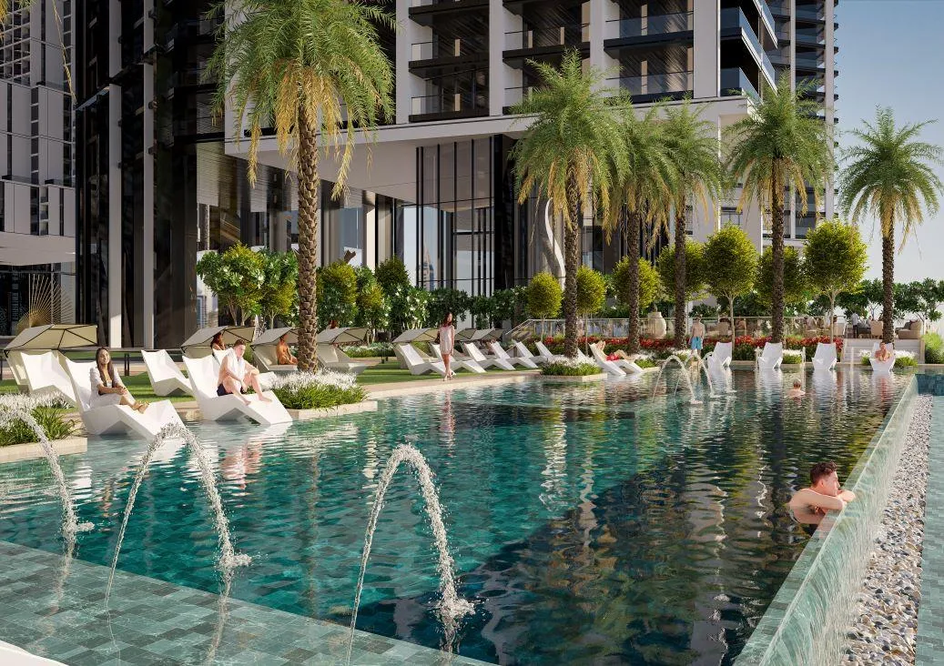 Sobha Central skyline view swimming pool designed for total relaxation and luxury living.