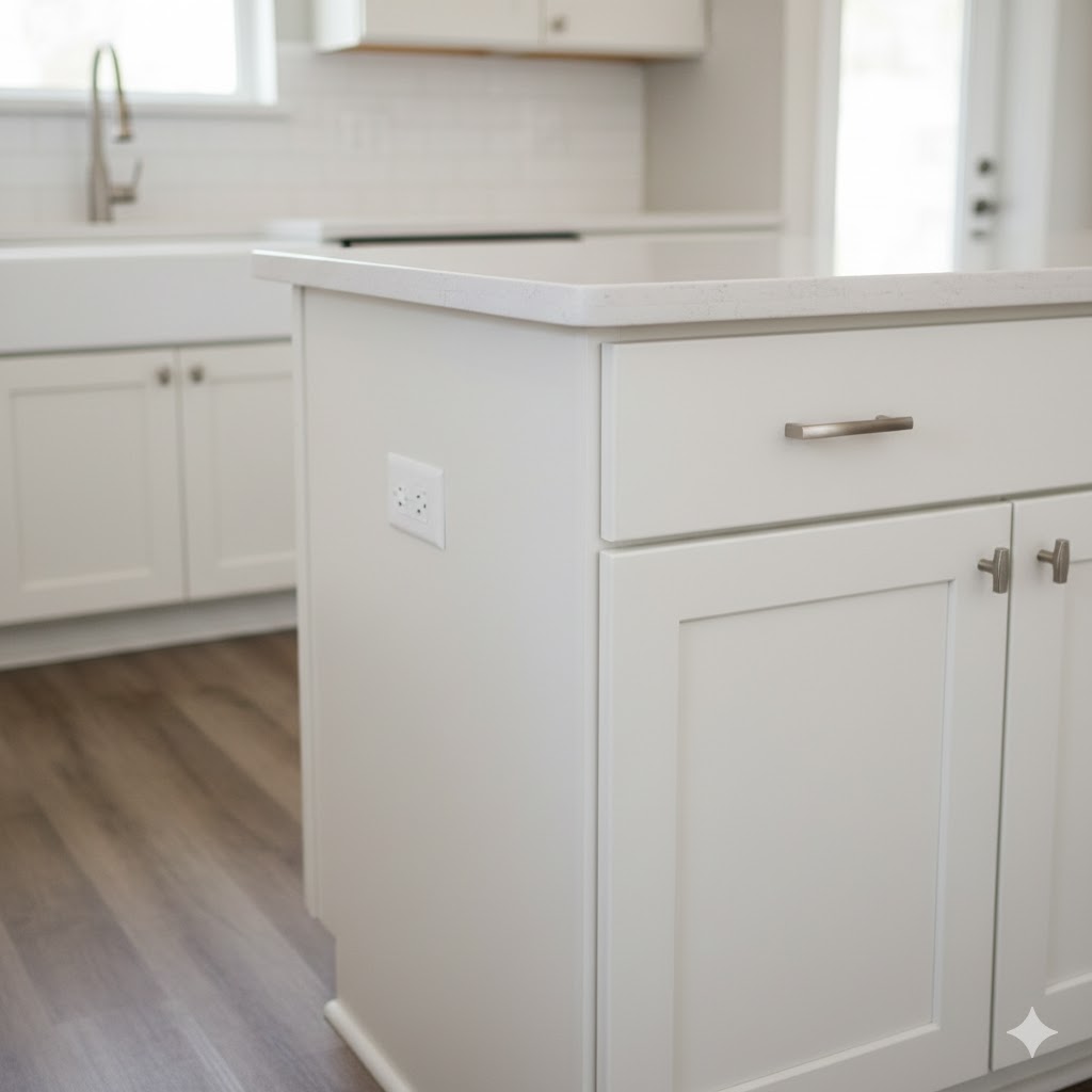 Kitchen cabinet painting project in Watertown MA with smooth white finish
