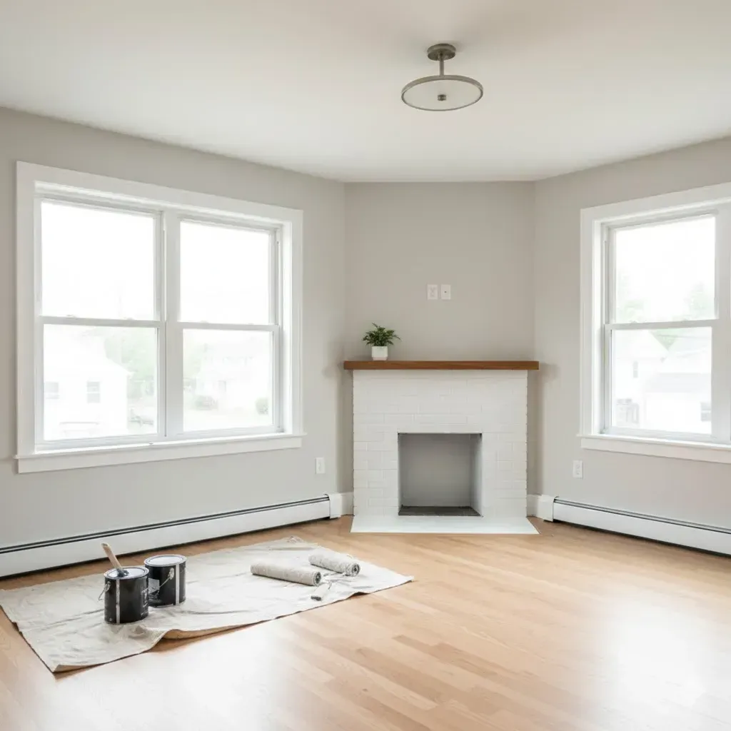 Interior painting project in a Watertown MA home with freshly painted walls and clean trim work