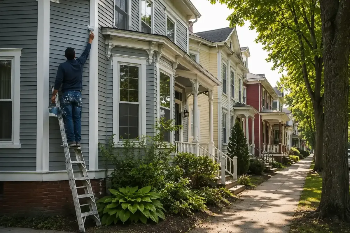 house painter on Victorian home exterior in Maynard MA