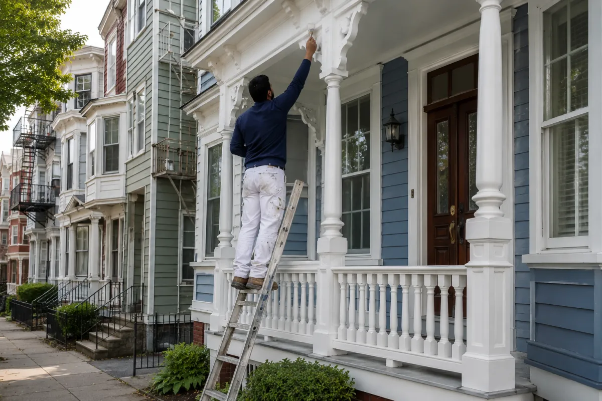 house painter on Victorian home exterior in Cambridge MA
