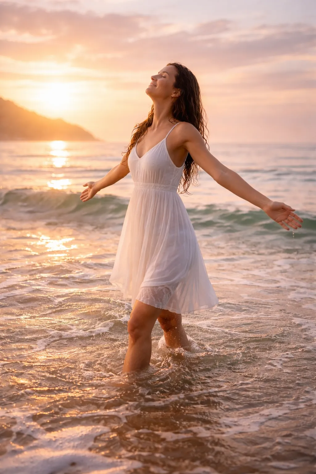 a woman in a leopard print bathing suit in the ocean
