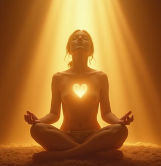 A serene workspace with a journal, crystals, and a cup of tea, sunlight streaming in, symbolizing reflection and growth, roboto style, 3:2 aspect ratio