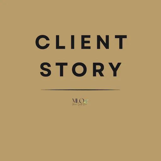 Client Stories cover image with muted gold background, black text, and Maria Lynette Olive logo