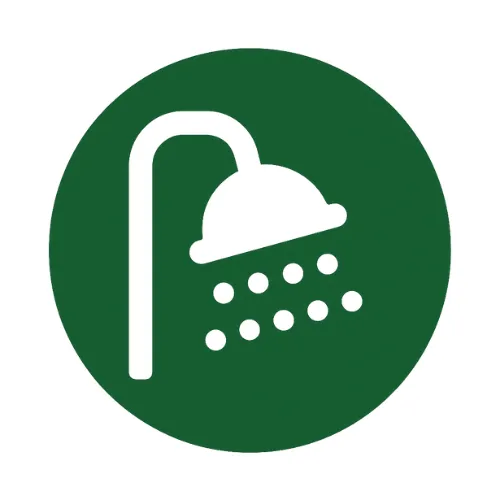 Clean restroom and shower facilities with modern fixtures at Possum Kingdom RV Resort