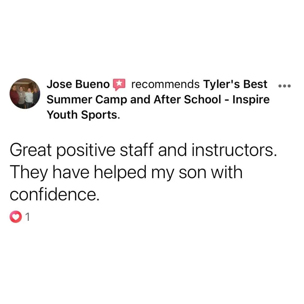 5 Star Review For Inspire Youth Sports Tyler