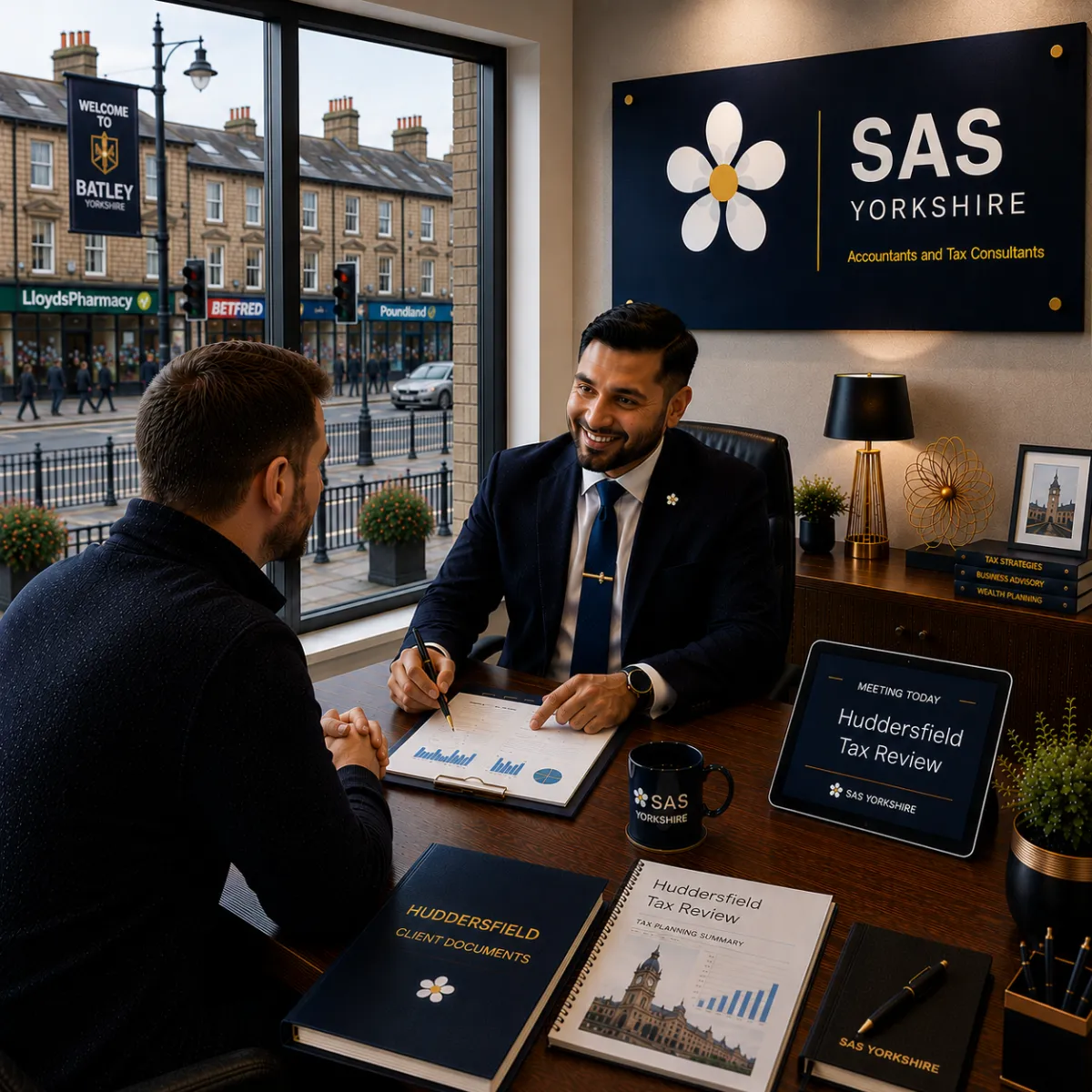 Professional Huddersfield town centre business scene
