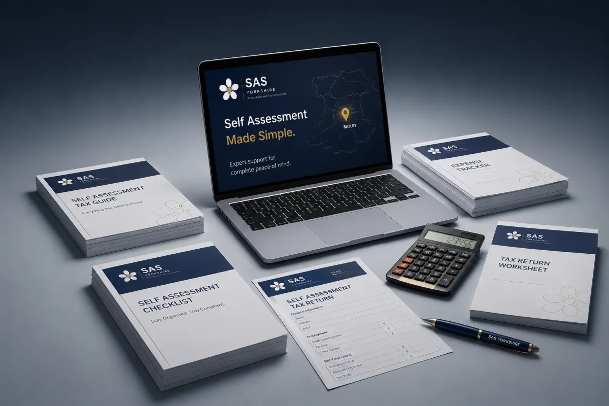 Professional tax paperwork and calculator setup