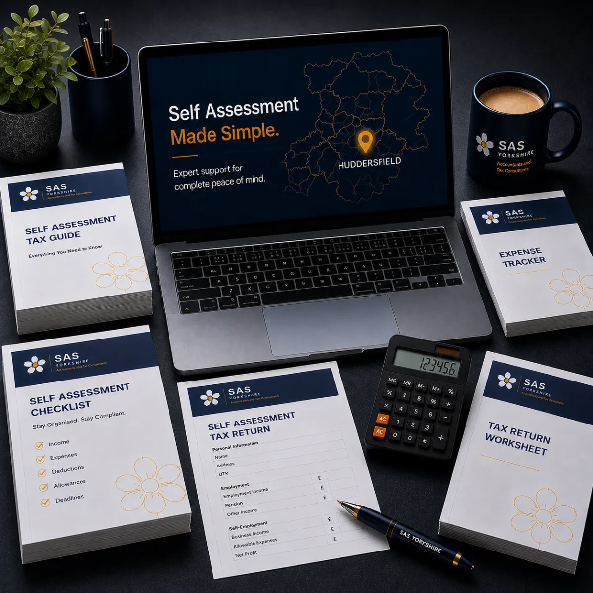 Tax paperwork and calculator