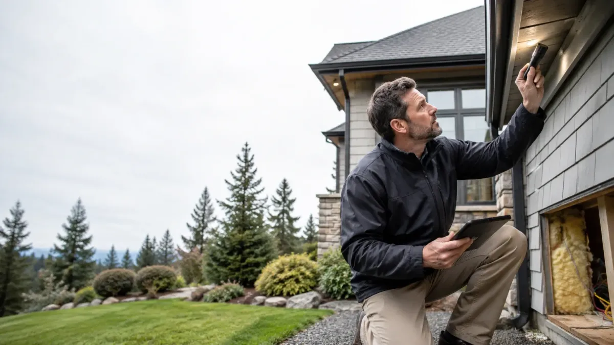 Insulation specialist inspecting a Renton, Washington home while evaluating a spray foam insulation project.