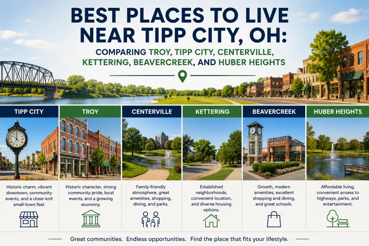 Best places to live near Tipp City Ohio including Troy, Centerville, Kettering, Beavercreek, and Huber Heights