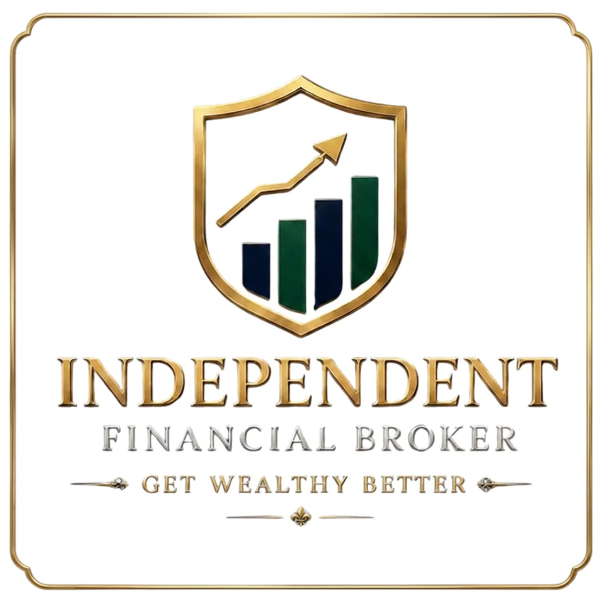 Brand Logo - Gold Shield With Rising Bar Graph. Independent Financial Broker
