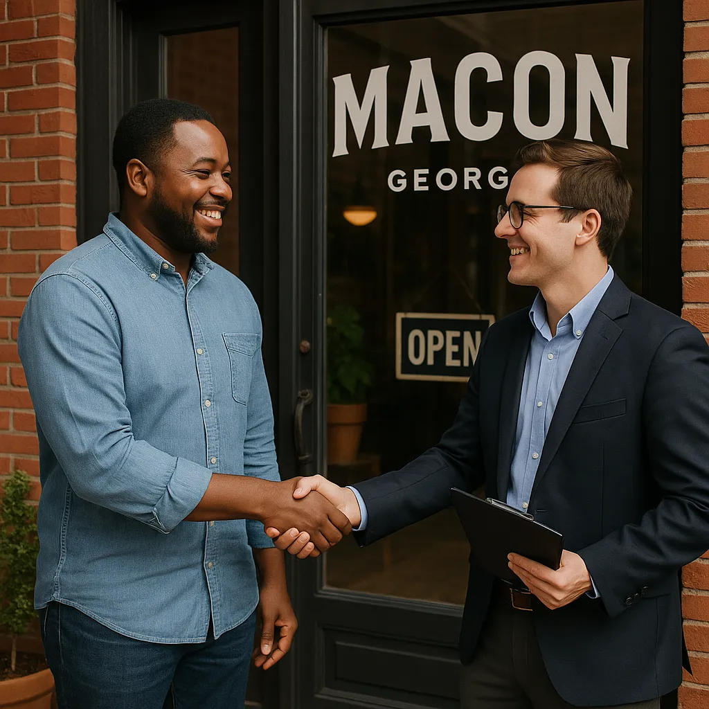 Macon business owner meeting with digital marketing consultant or local SEO services