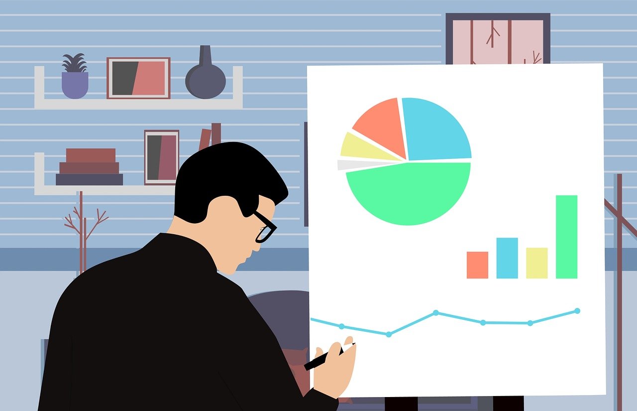 Digital marketer calculating economic indicators within advertising