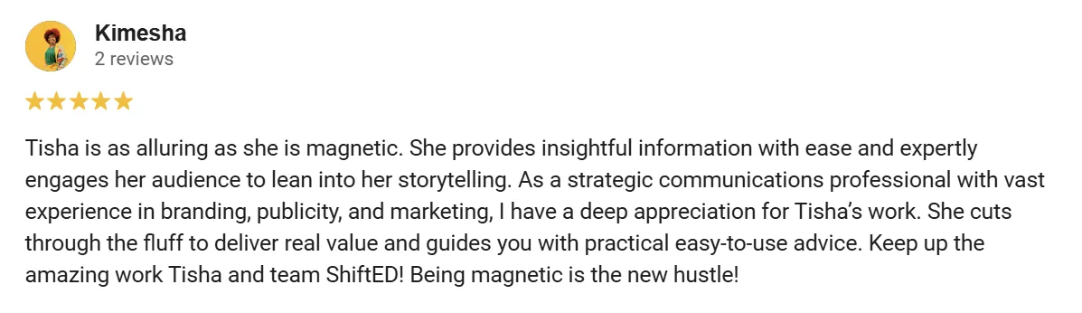 Google review from Kimesha Walters