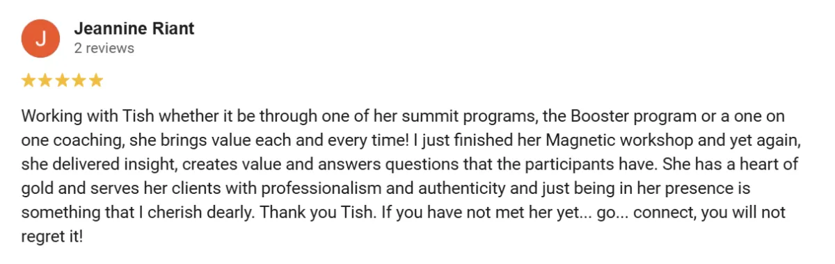 Google review from Jeannine Riant