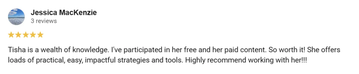 Google review from Jessica MacKenzie