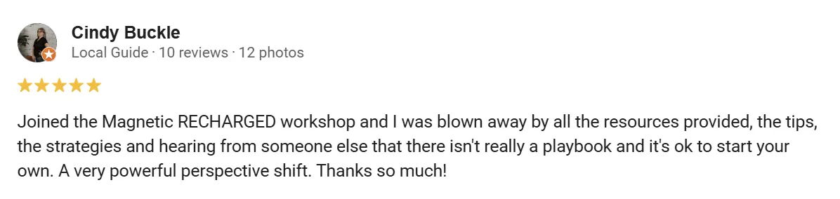 Google review from Cindy Buckle
