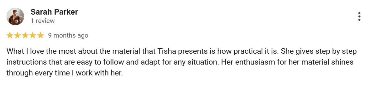 Google review from Sarah Parker
