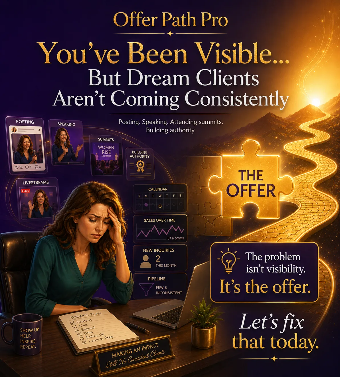 A chaotic desk covered in papers and sticky notes illustrating marketing overwhelm