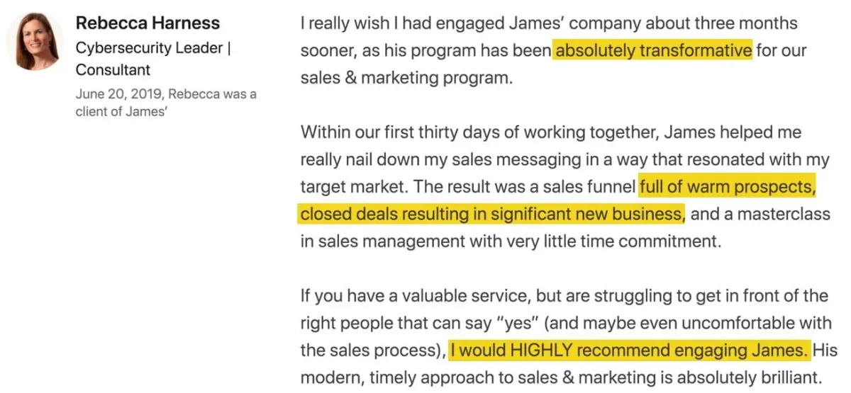 James Watson LinkedIn Recommendation Rebecca