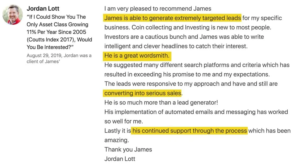 James Watson LinkedIn Recommendations