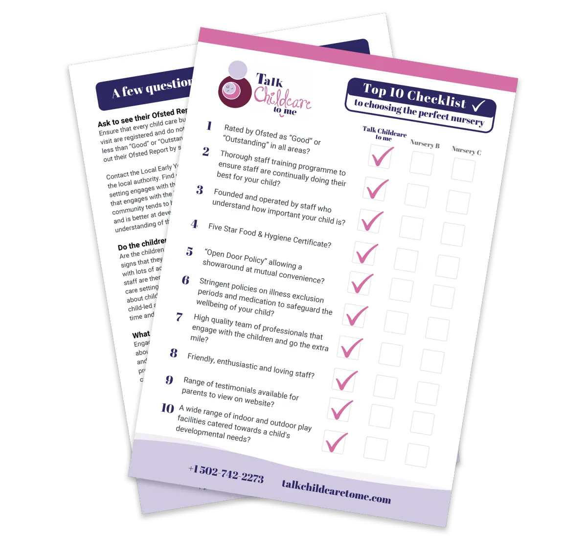 free top 10 checklist from  Talk Childcare to me
