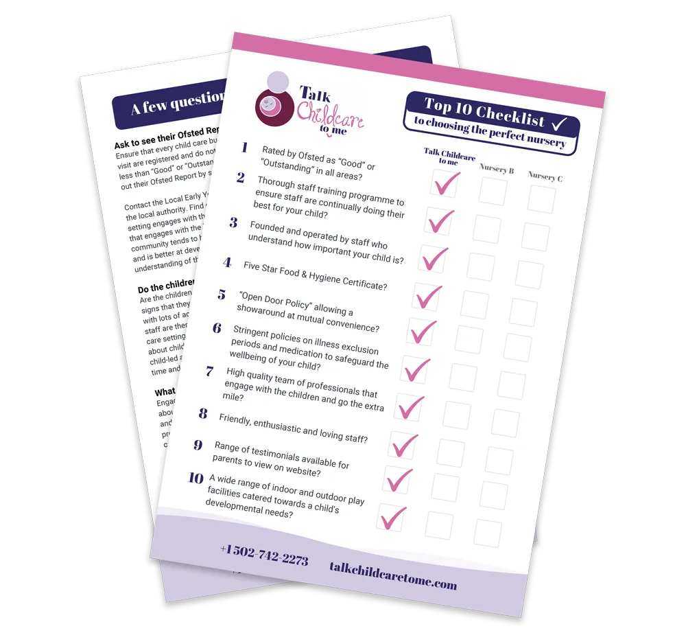 free top 10 checklist from  Talk Childcare to me