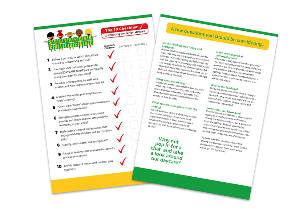 free top 10 checklist from Southfork Childcare