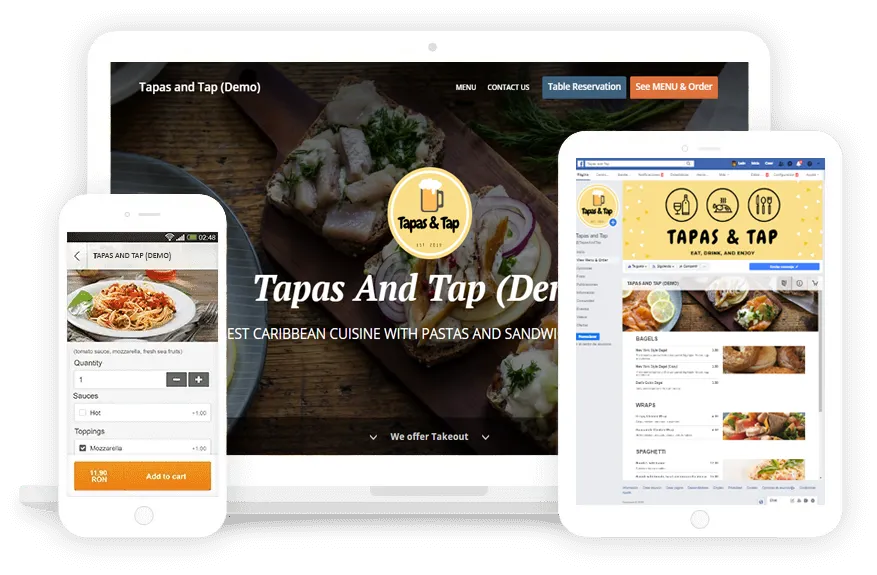 Contactless Digital Menu for Online Ordering, Takeaway / Carry Out