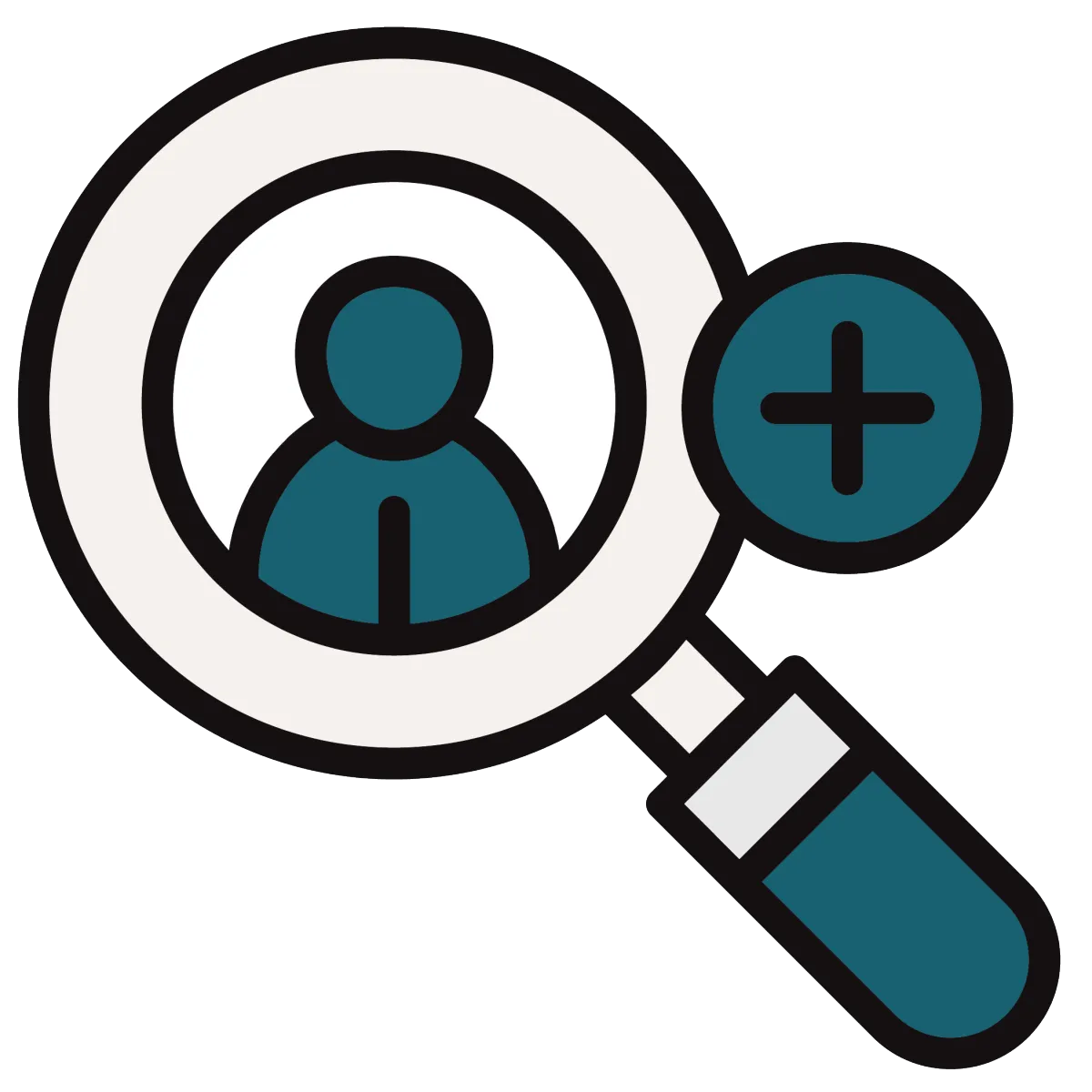 magnifying glass with person inside icon