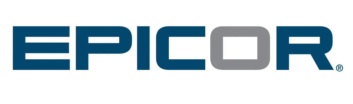 Blue logo of austin based technology company Epicor