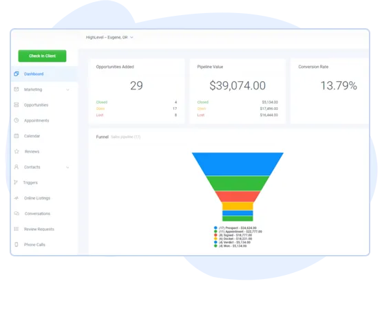 Use our drag-and-drop form and funnel builders to create landing pages that convert traffic to leads that get stored in DASH Platform