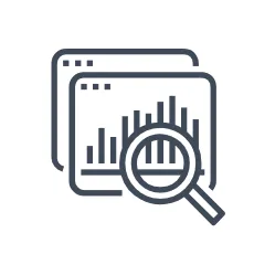 magnifying glass and graphs icon