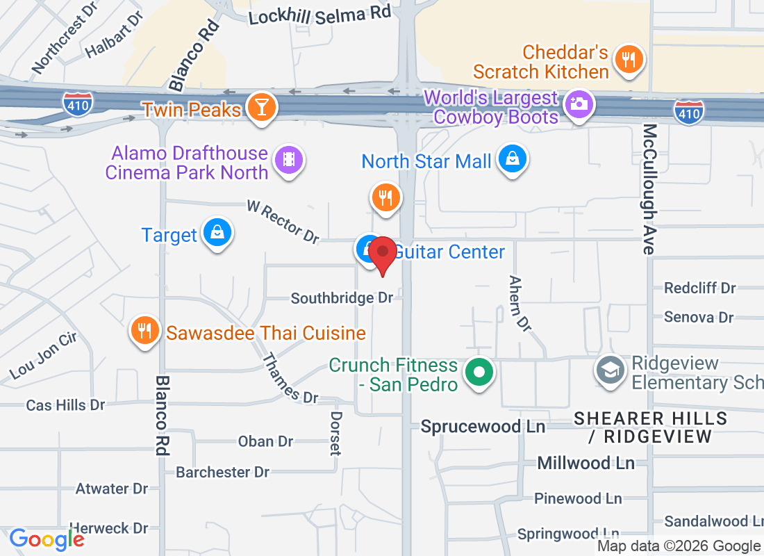 We are close to North Star Mall and next to Guitar Center, 7321 San Pedro Ave # 2, San Antonio, TX 78216, USA