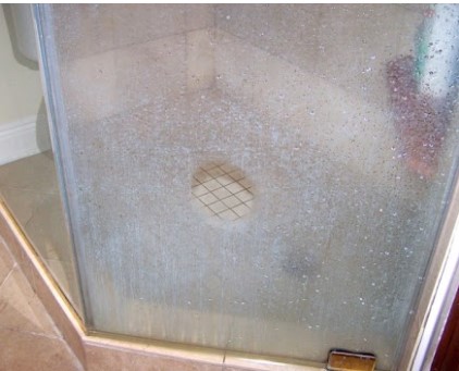 Soap scum on shower door