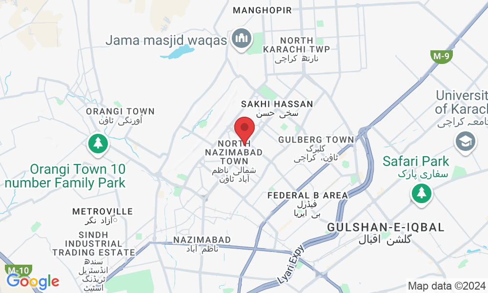Main 5 star chowrangi, Above Ufone Franchise, Next to ginsoy, nearby Imam bargah, Block D North Nazimabad Town, Karachi, Karachi City, Sindh 74600, Pakistan