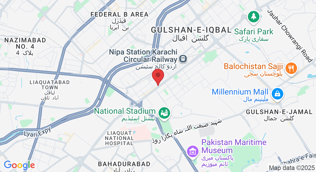 H-J, Center Plot، SB -10 Main University Rd, Gulshan 13-B Block 13 B Gulshan-e-Iqbal, Karachi, Karachi City, Sindh 75300, Pakistan
