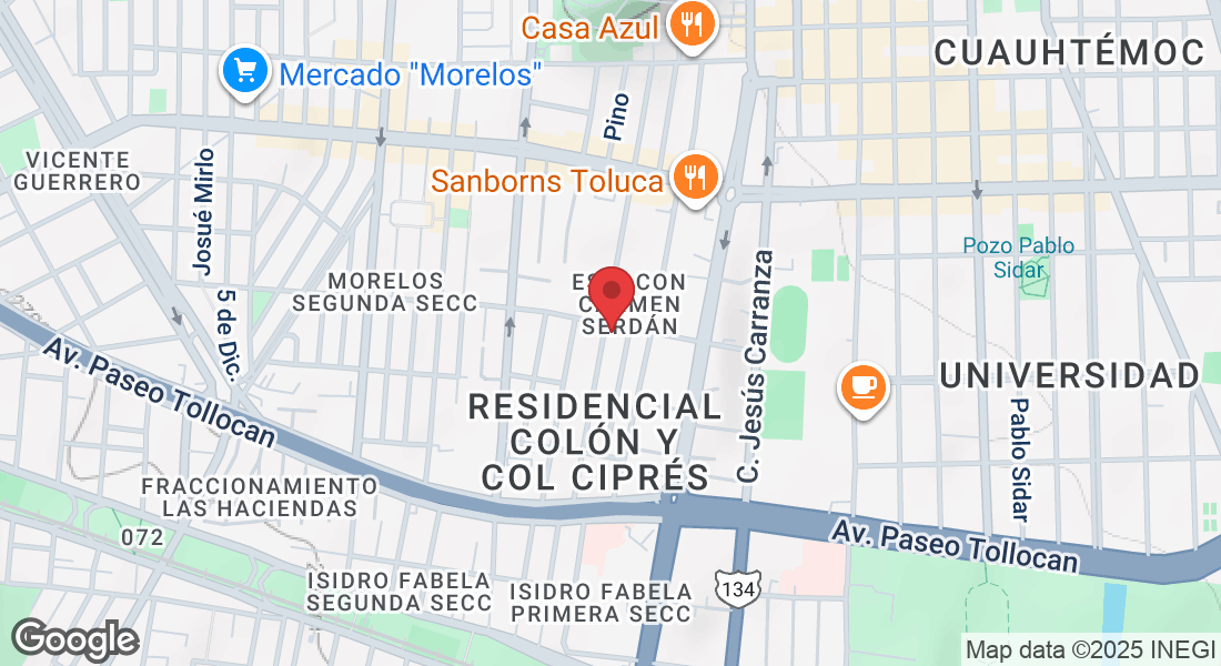 Carmen Serdán 301, Residencial Colón y Col Ciprés, 50120 Toluca de Lerdo, Méx., Mexico
