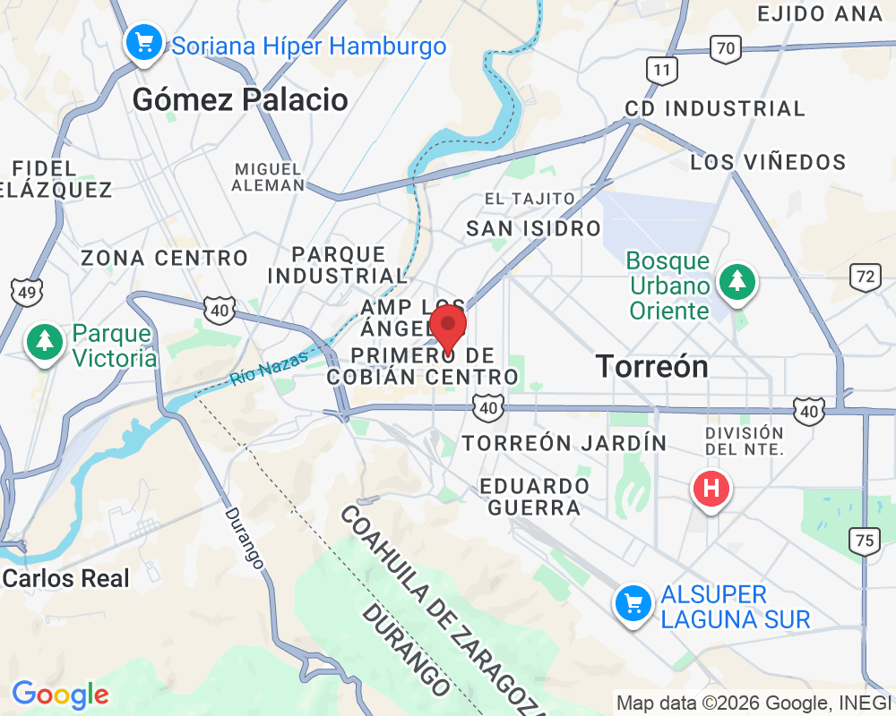 Escobedo 239-Poniente, Primero de Cobián Centro, 27000 Torreón, Coah., México
