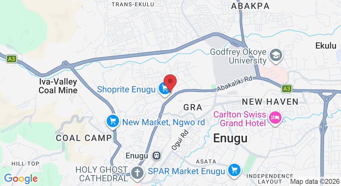 FF6W+7WC, Abakaliki Rd, old GRA, Enugu 400102, Enugu, Nigeria