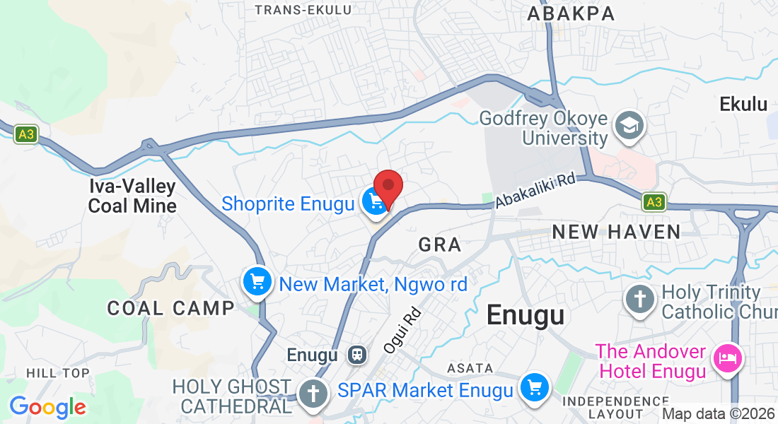 FF6W+7WC, Abakaliki Rd, old GRA, Enugu 400102, Enugu, Nigeria