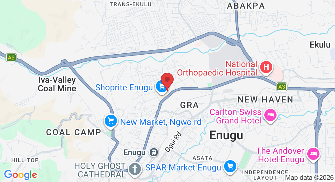FF6W+7WC, Abakaliki Rd, old GRA, Enugu 400102, Enugu, Nigeria