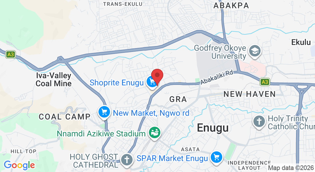 FF6W+7WC, Abakaliki Rd, old GRA, Enugu 400102, Enugu, Nigeria