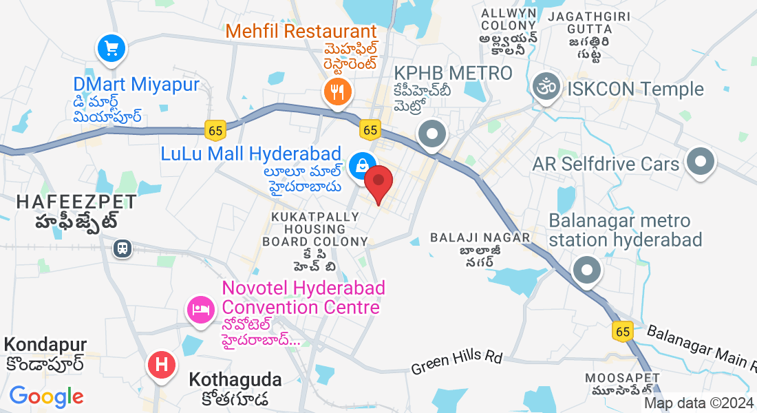 Flot No=102, Sindhu Enclave, above Airtel Office, near KPHB Temple Bus Stop, K P H B Phase 3, Kukatpally, Hyderabad, Telangana 500085, India