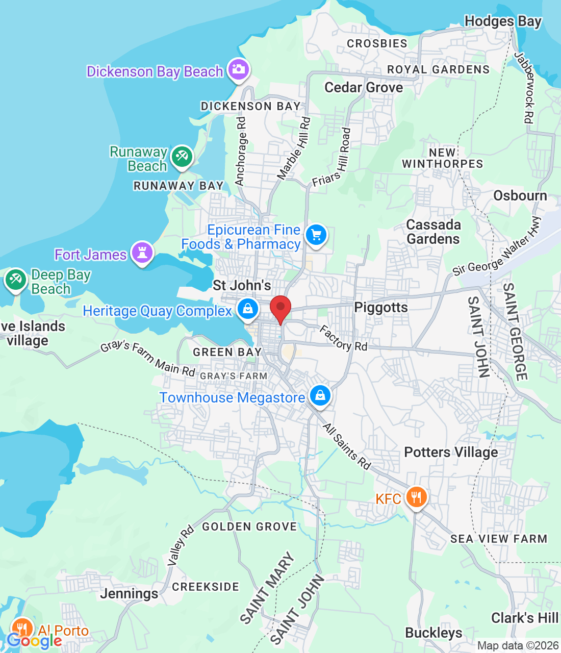 45C5+8V St John's st St.John’s, 1225, Antigua and Barbuda