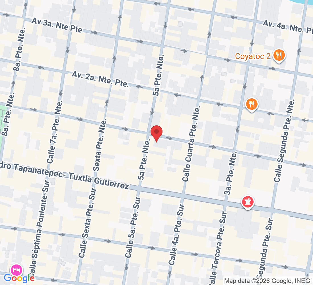 1, Nte. Pte. 555, entre 4 y 5 pte, Col. Centro, Guadalupe, 29000 Tuxtla Gutiérrez, Chis., México